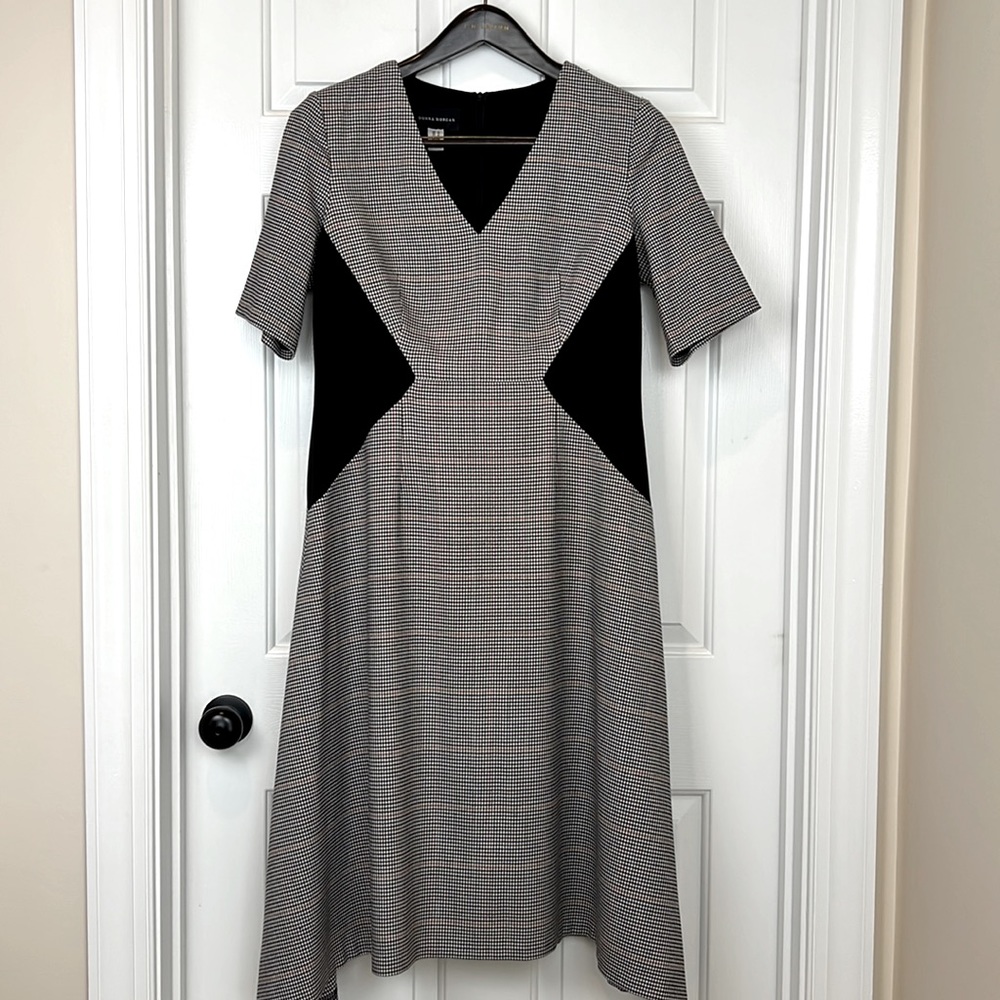 Donna Morgan Mini Plaid Fot and Flare Midi Dress size 14 Black Gold